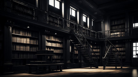 Modern design with library. Black tone. Generative AI.の素材