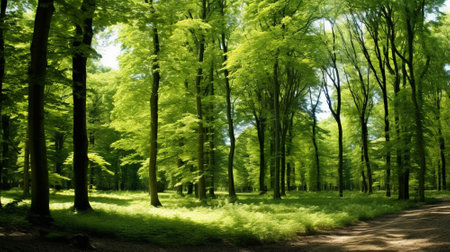 Green lawn and trees background with copyspace. Nature background concept. Generative AIの素材