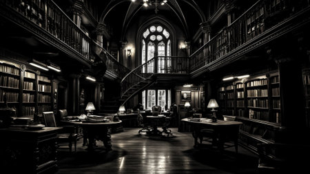 Modern design with library. Black tone. Generative AI.の素材