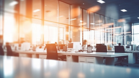 Blurred empty open space office. Abstract background. Business concept. Generative AI.の素材