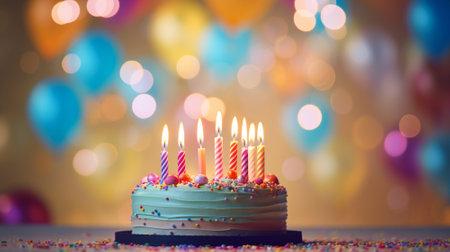 Birthday cake on blur background. Generative AI.の素材