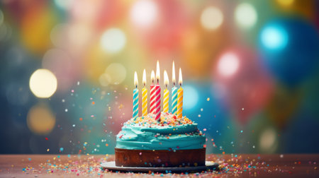 Birthday cake on blur background. Generative AI.の素材