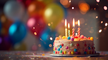 Birthday cake on blur background. Generative AI.の素材