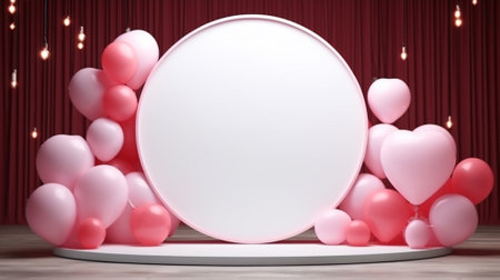 Blank podium derocation with rose. Valentine concept. Generative AIの素材
