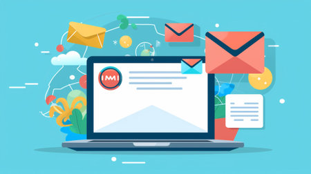 illustration of email. Business and technology concept. Generative AI.の素材