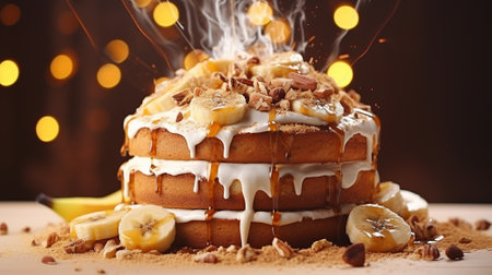 Bake banana cake on black background. Generative AIの素材
