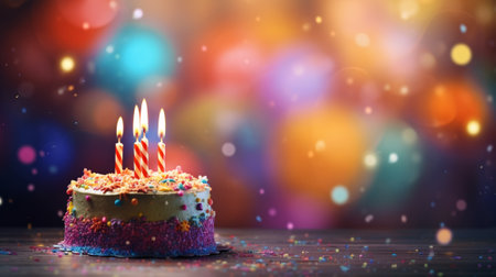 Birthday cake on blur background with studio light. Happy Birthday concept. Generative AIの素材