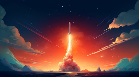 Illustration of Rocket. Colorful background. Generative AI.の素材