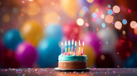 Birthday cake on blur background with studio light. Happy Birthday concept. Generative AIの素材