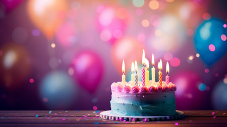 Birthday cake on blur background with studio light. Happy Birthday concept. Generative AIの素材