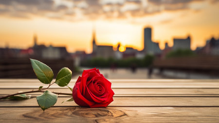 rose on wood floor with blur background. Generative AIの素材