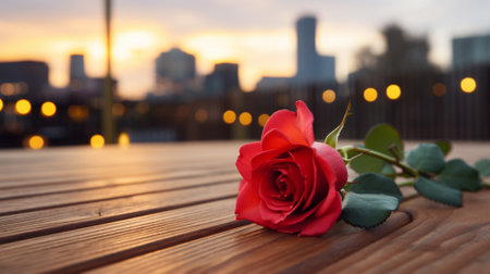 rose on wood floor with blur background. Generative AIの素材