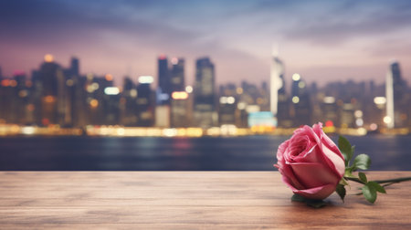 rose on wood floor with blur background. Generative AIの素材