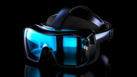 Virtual reality helmet on black background. Generative AIの素材