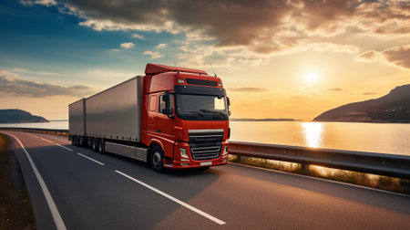 Cargo container truck. Business concept. Transportation concept. Generative AIの素材