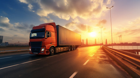 Cargo container truck. Business concept. Transportation concept. Generative AIの素材