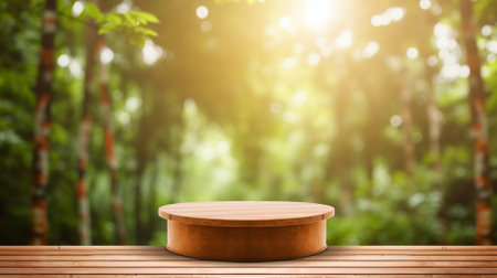 3d luxury wood podium with blue nature background for your luxury product.Generative AIの素材