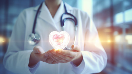 doctor hold healthcare medical icons on blur background. Generative AIの素材