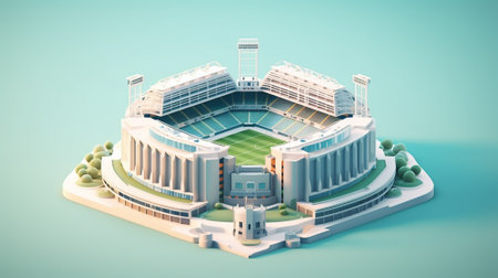 Football stadium on pastel background. 3d concept. Isometric. Generative AI.の素材