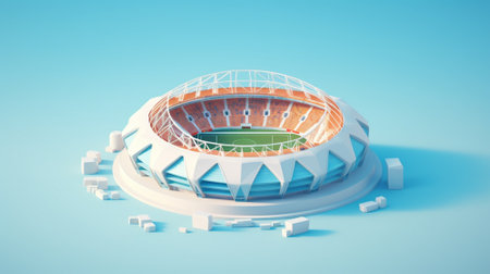 Football stadium on pastel background. 3d concept. Isometric. Generative AI.の素材