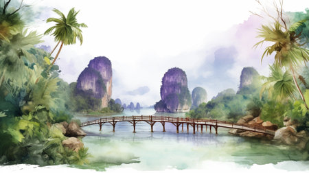 Thailand watercolor background. Generative AIの素材