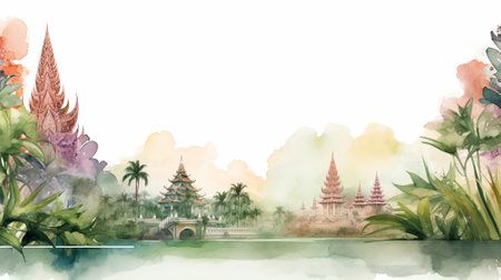 Thailand watercolor background. Generative AIの素材