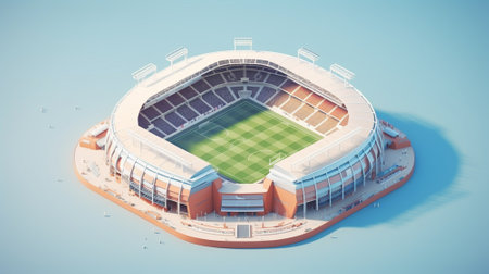 Football stadium on pastel background. 3d concept. Isometric. Generative AI.の素材