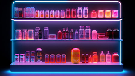 product display background with light frame. 3d podium for your product. Generative AIの素材