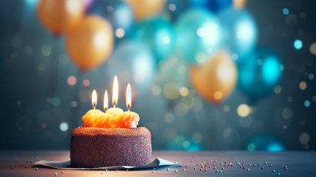 Birthday cake on blur background with studio light. Happy Birthday concept. Generative AIの素材