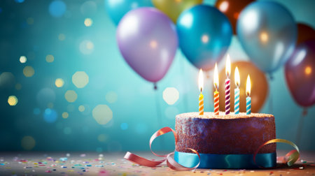 Birthday cake on blur background with studio light. Happy Birthday concept. Generative AIの素材