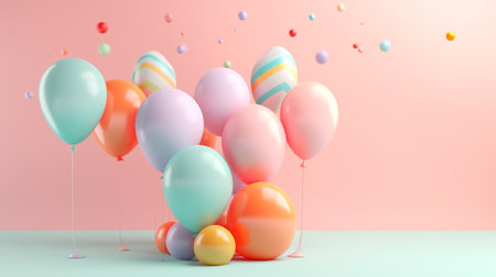 3d of balloon with copyspace on pastel background. Generative AI.の素材