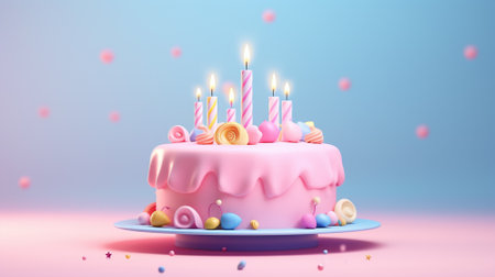 3d of birthday cake with copyspace on pastel background. Generative AIの素材
