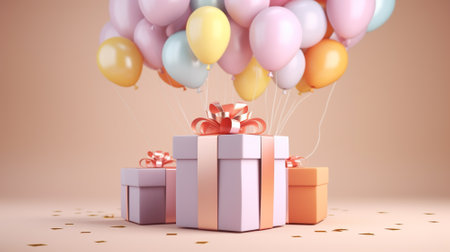 3d of birthday giftbox with copyspace on pastel background. Generative AIの素材