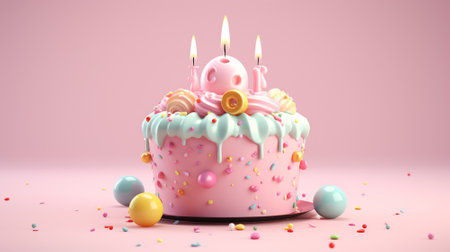 3d of birthday cake with copyspace on pastel background. Generative AIの素材