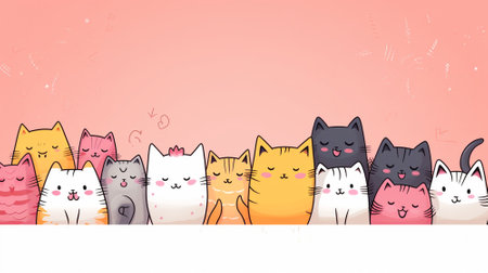 illustration happy cats background. Generative AI.の素材