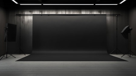 Blank black studio. black background studio. Generative AI.の素材
