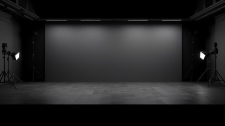 Blank black studio. black background studio. Generative AI.の素材