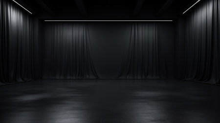 Blank black studio. black background studio. Generative AI.の素材