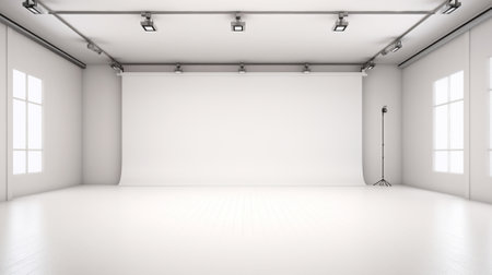 Blank white studio. White background studio. Generative AI.の素材