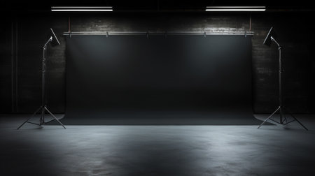Blank black studio. black background studio. Generative AI.の素材