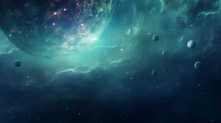 Exoplanet and space background. Generative AI.の素材