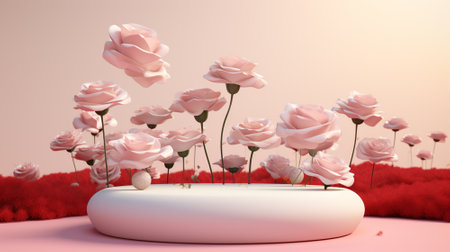 Blank podium derocation with rose. Valentine concept. Generative AIの素材