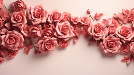 Rose frame on white background with copyspace. Valentine concept. Generative AIの素材