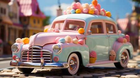 3d car on the road. Cute car concept. Generative AIの素材