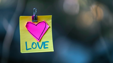 "LOVE" text on sticky notes paper. Valentine concept. Generative AI.の素材