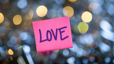 "LOVE" text on sticky notes paper. Valentine concept. Generative AI.の素材