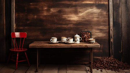 Cafe background with copyspace. Interior background concept. Generative AI.の素材