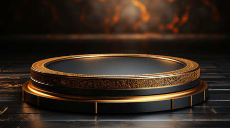 3d luxury podium for your product. Black and golden podium. Generative AIの素材