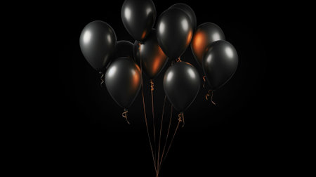 3d of balloon with copyspace on black background. Generative AI.の素材