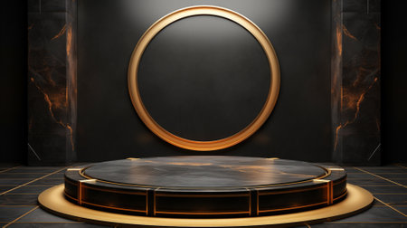 3d luxury podium for your product. Black and golden podium. Generative AIの素材